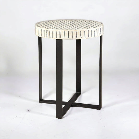   Heritage inlay in antique finish stripe pattern wooden side table/plant stand/ end table