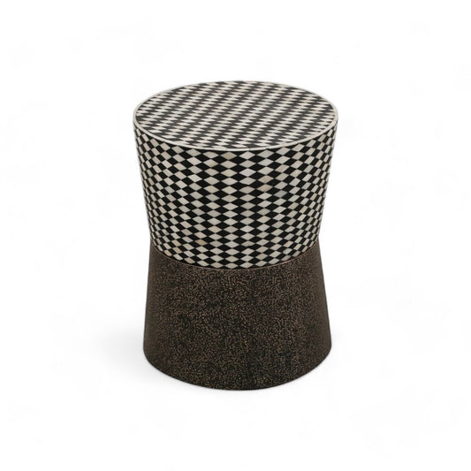  Heritage Inlay End Table: Antique Brass Finish on  Wooden Base