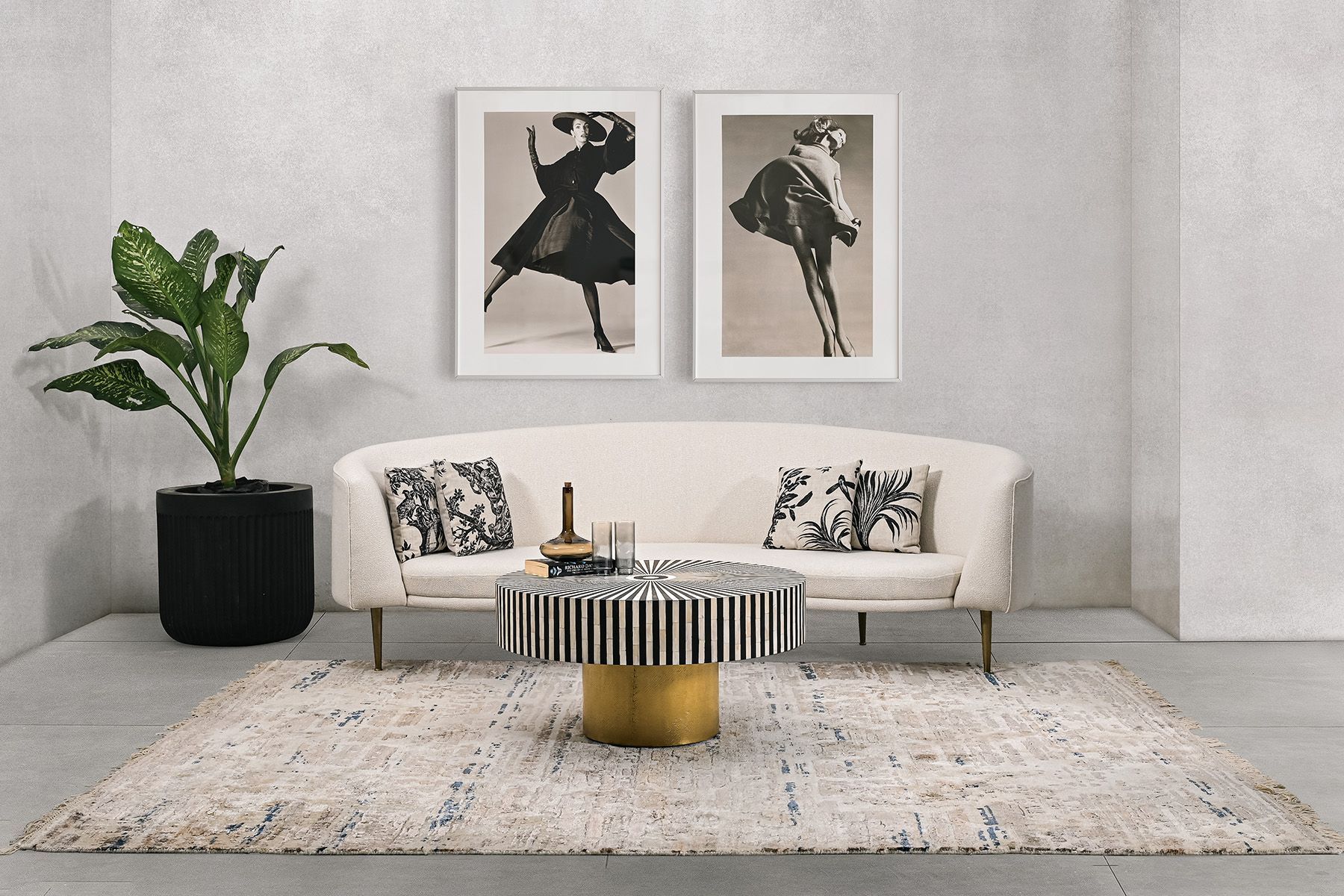 Handcrafted Bone inlay coffee table with Stripes pattern