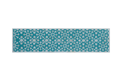 Heritage Inlay Moroccan Pattern Console Table showcasing intricate turquoise geometric designs.
