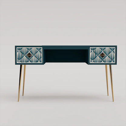 Heritage Inlay 2 Drawer Desk or Console Gold Coated Metal Legs